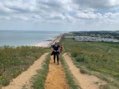 Climbing Beeston Bump.  We didn't see any sign of the terrifying hound the Black Shuck!
